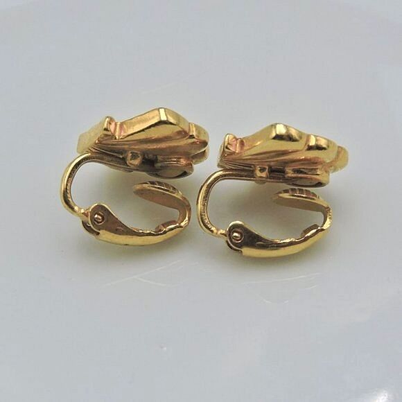 Vintage Gold Shell & Rhinestone Clip On Earrings - Picture 6 of 11